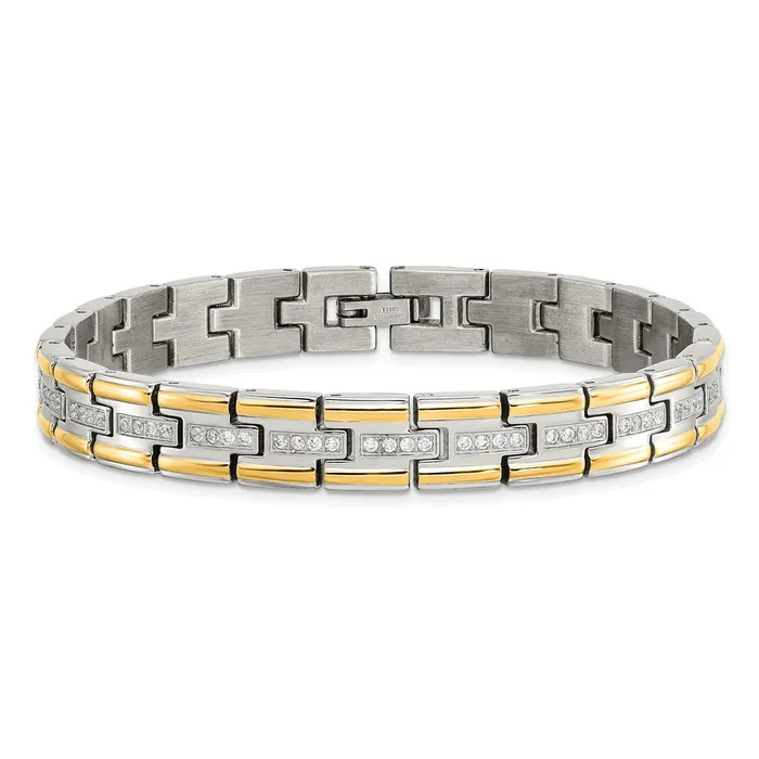 Chisel Stainless Steel Polished Yellow IPplated with CZ 85 inch Link Bracelet TreasureFineJewelers Bracelets