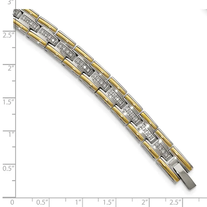 Chisel Stainless Steel Polished Yellow IPplated with CZ 85 inch Link Bracelet TreasureFineJewelers Bracelets