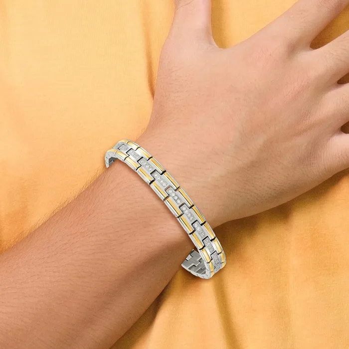 Chisel Stainless Steel Polished Yellow IPplated with CZ 85 inch Link Bracelet TreasureFineJewelers Bracelets