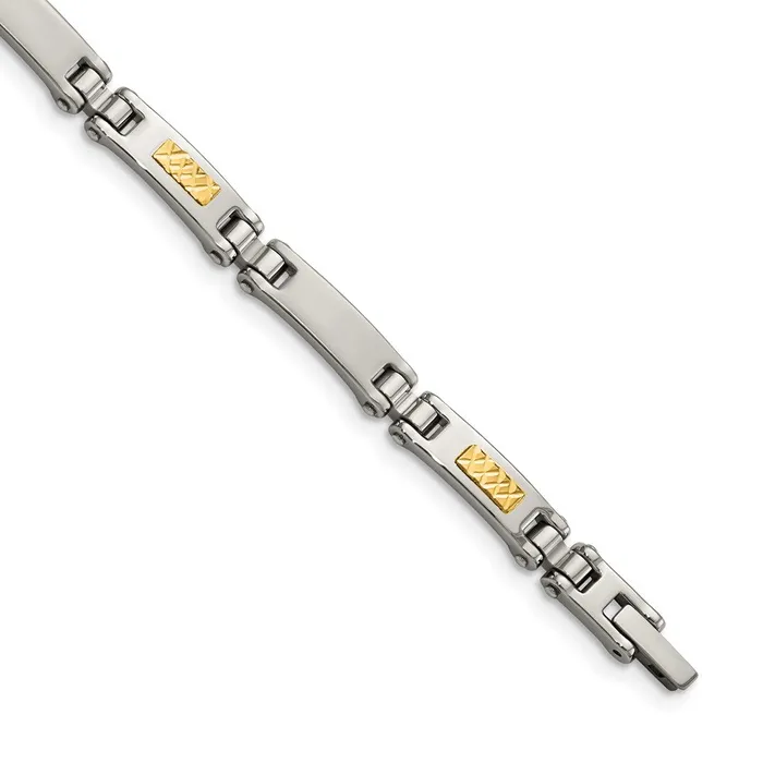 Chisel Stainless Steel with 14k Gold Accent Brushed and Polished 825 inch Link Bracelet TreasureFineJewelers Bracelets Chisel Stainless Steel with 14k Gold Accent Brushed and Polished 825 inch Link Bracelet TreasureFineJewelers Bracelets