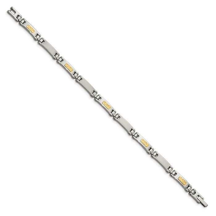 Chisel Stainless Steel with 14k Gold Accent Brushed and Polished 825 inch Link Bracelet TreasureFineJewelers Bracelets