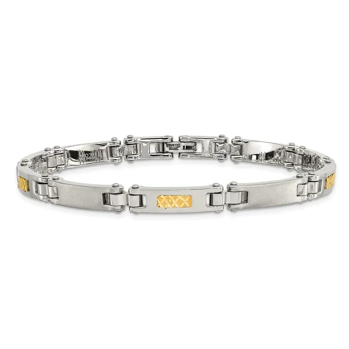 Chisel Stainless Steel with 14k Gold Accent Brushed and Polished 825 inch Link Bracelet TreasureFineJewelers Bracelets