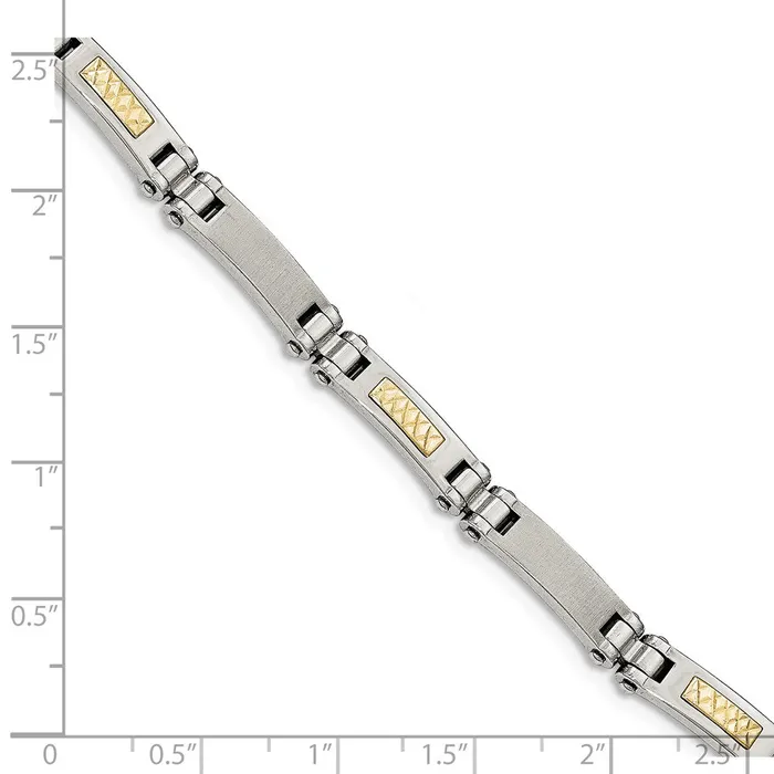 Chisel Stainless Steel with 14k Gold Accent Brushed and Polished 825 inch Link Bracelet TreasureFineJewelers Bracelets