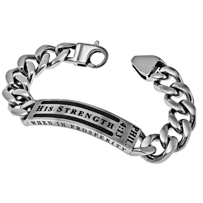 Christian Bracelet for Men CHRIST MY STRENGTH Stainless Steel Curb Chain North Arrow Shop Bracelets