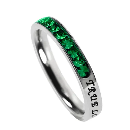 Christian True Love Waits Ring May Birthstone Emerald CZ Stainless Steel North Arrow Shop Rings