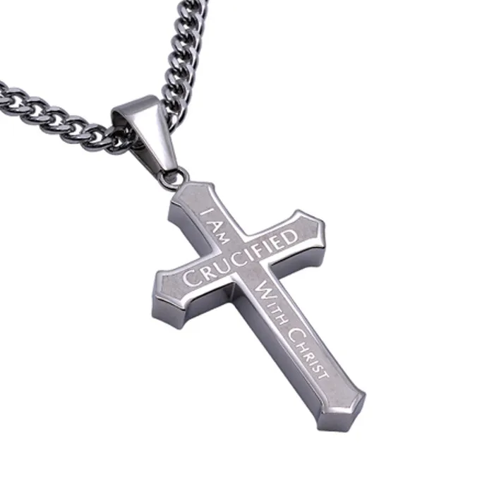 CRUCIFIED Stainless Steel Cross Necklace with Satin Finish North Arrow Shop Necklaces CRUCIFIED Stainless Steel Cross Necklace with Satin Finish North Arrow Shop Necklaces
