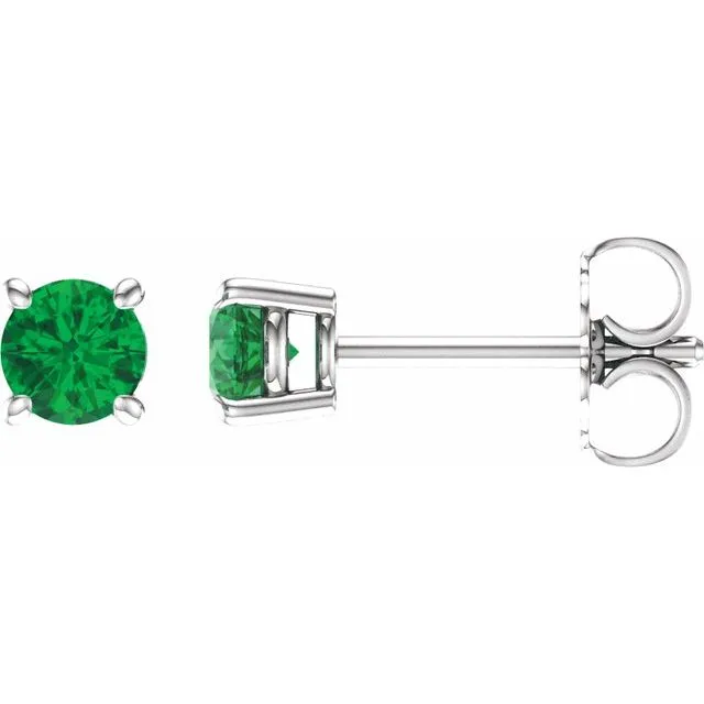 Earrings 14K White Gold 4 mm Natural Emerald Stud Earrings with Friction Post TreasureFineJewelers