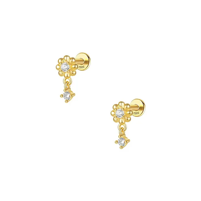Earrings 925 Silver Gold Flower Pendant Flat Earrings Trendolla Jewelry