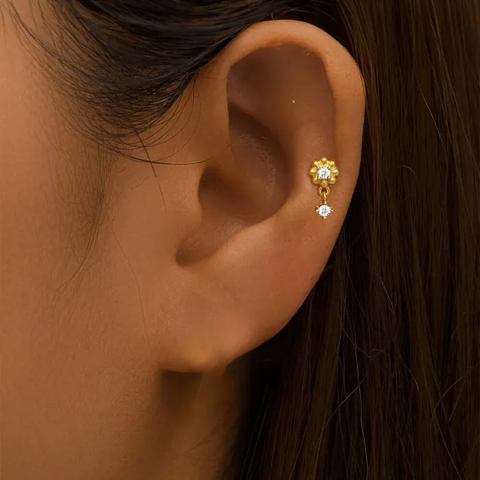 Earrings 925 Silver Gold Flower Pendant Flat Earrings Trendolla Jewelry