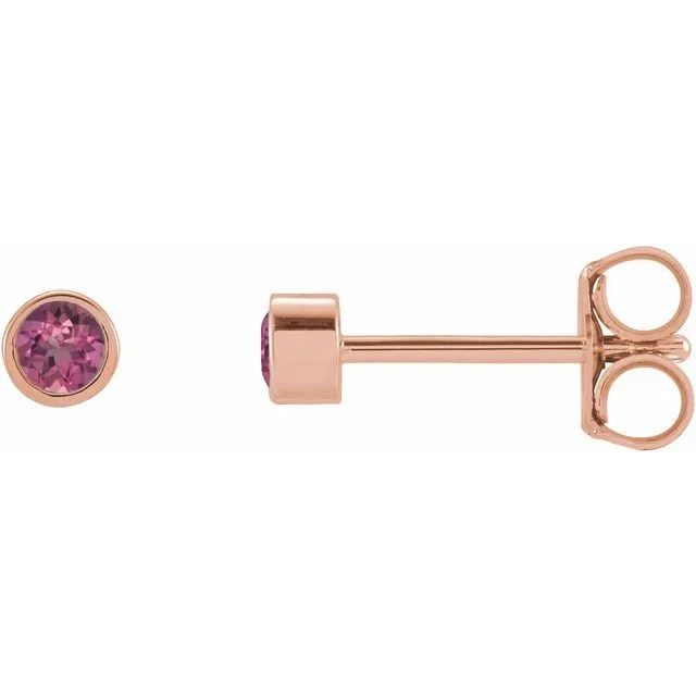 Earrings TreasureFineJewelers 14K Rose Gold 2 mm Round Natural Pink Tourmaline Micro BezelSet Earrings