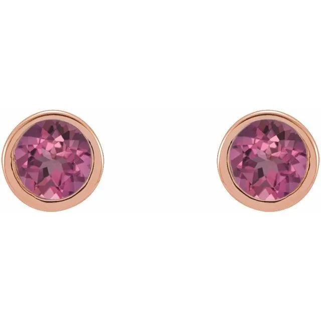 Earrings TreasureFineJewelers 14K Rose Gold 2 mm Round Natural Pink Tourmaline Micro BezelSet Earrings