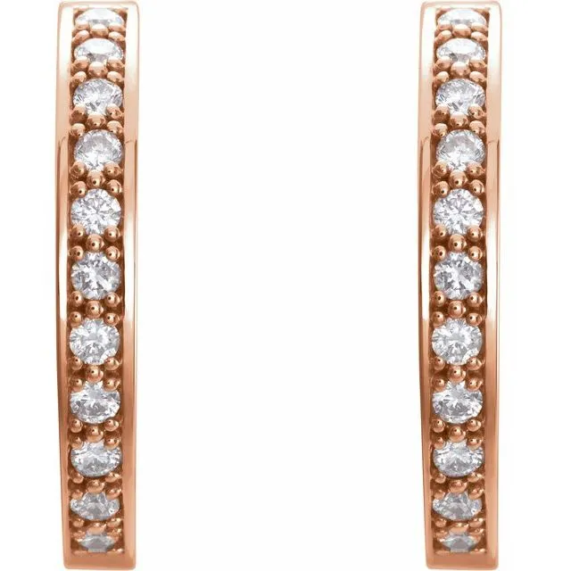 Earrings TreasureFineJewelers 14K Rose Gold 228 mm 1 CTW Natural Diamond InsideOutside Hoop Earrings