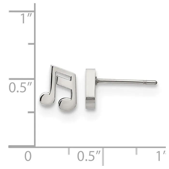 Earrings TreasureFineJewelers Stainless Steel Polished Music Note Post Earrings