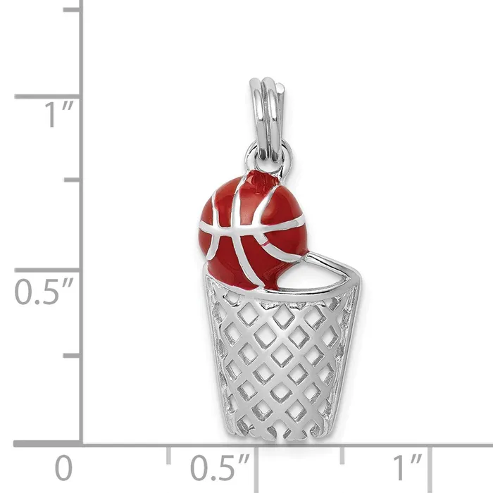 Earrings TreasureFineJewelers Sterling Silver RhodiumplatedEnamel Basketball Hoop Charm