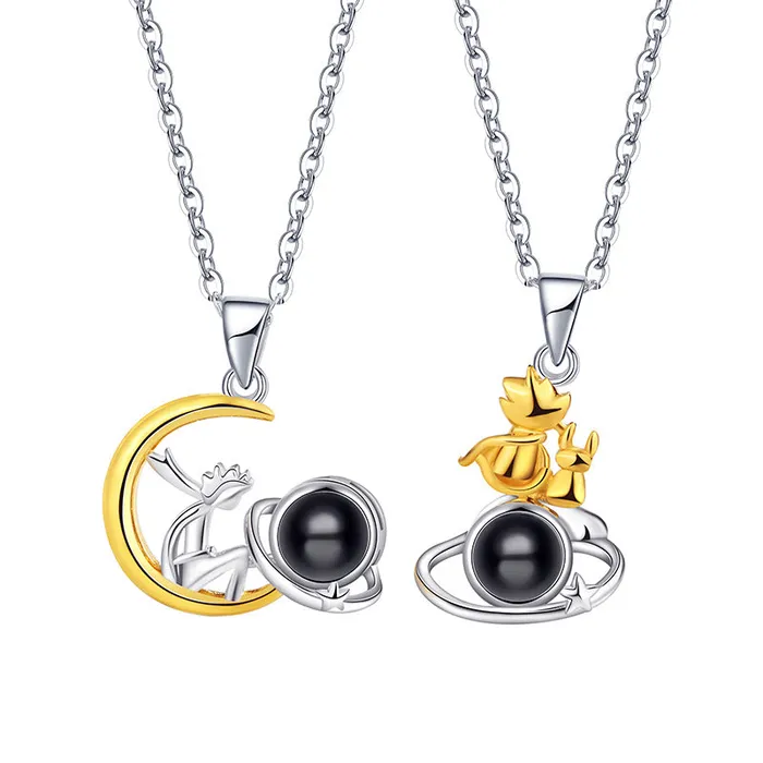 Little Prince in Space and Fox Projection Necklace Couple with Picture Inside Trendolla Jewelry Necklaces Little Prince in Space and Fox Projection Necklace Couple with Picture Inside Trendolla Jewelry Necklaces