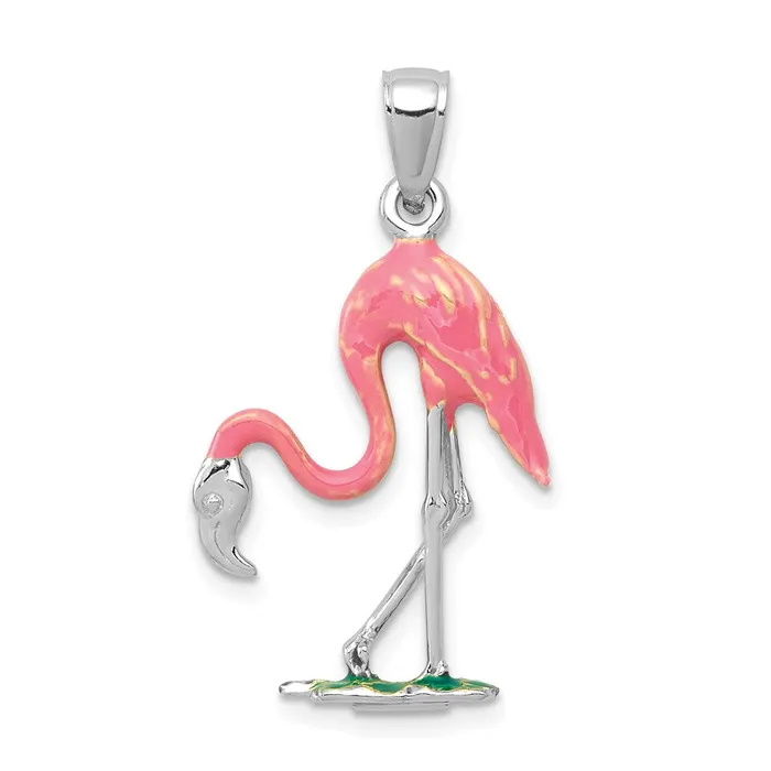 Necklaces 14K White Gold Enameled 3D Pink Flamingo Pendant TreasureFineJewelers Necklaces 14K White Gold Enameled 3D Pink Flamingo Pendant TreasureFineJewelers