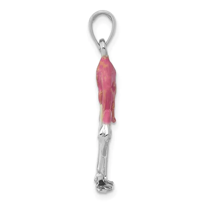 Necklaces 14K White Gold Enameled 3D Pink Flamingo Pendant TreasureFineJewelers