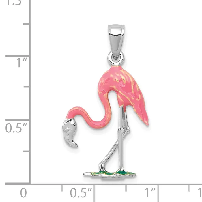 Necklaces 14K White Gold Enameled 3D Pink Flamingo Pendant TreasureFineJewelers