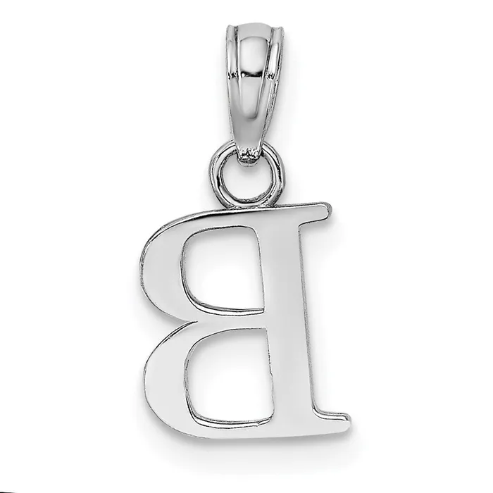 Necklaces 14k White Gold Polished Block Letter B Initial Pendant TreasureFineJewelers