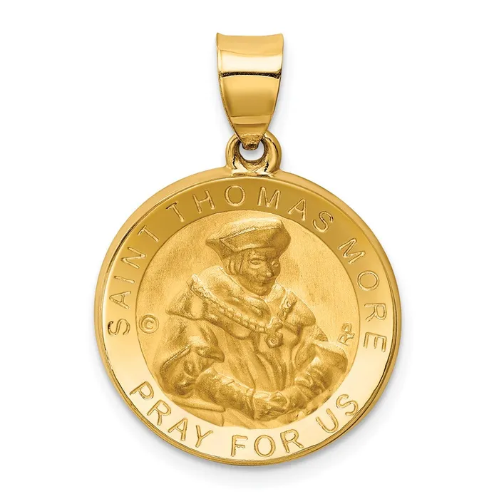 Necklaces 14k Yellow Gold Polished Satin St Thomas More Hollow Medal Pendant TreasureFineJewelers Necklaces 14k Yellow Gold Polished Satin St Thomas More Hollow Medal Pendant TreasureFineJewelers