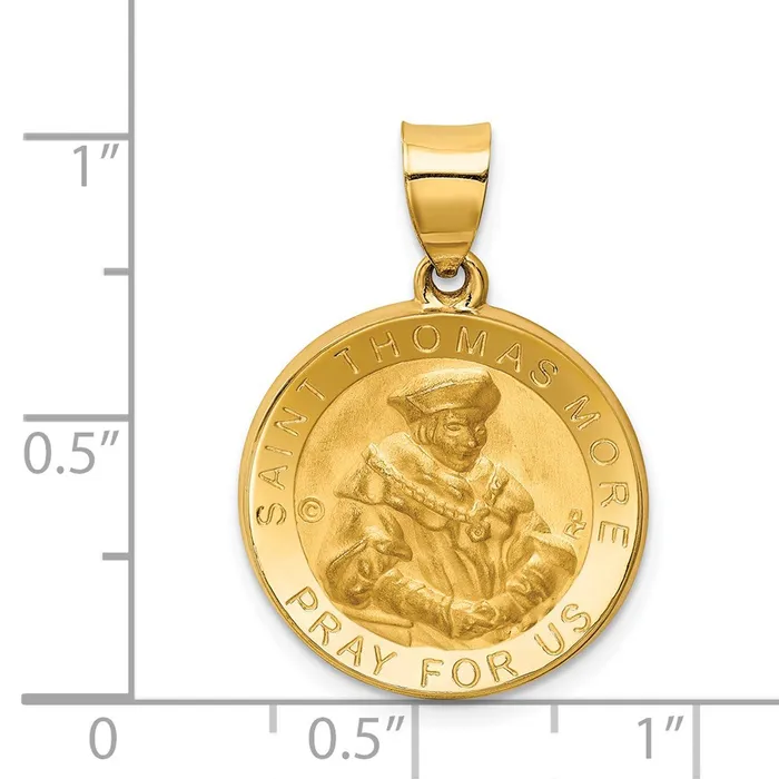 Necklaces 14k Yellow Gold Polished Satin St Thomas More Hollow Medal Pendant TreasureFineJewelers
