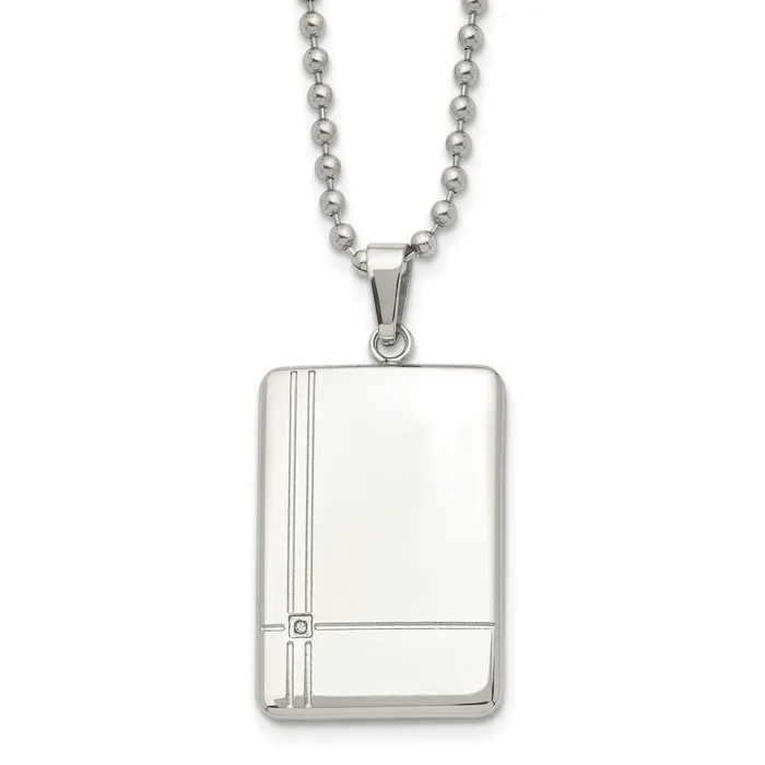 Necklaces Chisel Stainless Steel Polished with CZ Dog Tag on a 22 inch Ball Chain Necklace TreasureFineJewelers