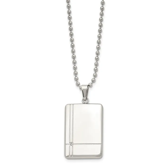 Necklaces Chisel Stainless Steel Polished with CZ Dog Tag on a 22 inch Ball Chain Necklace TreasureFineJewelers