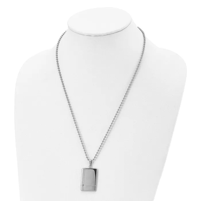 Necklaces Chisel Stainless Steel Polished with CZ Dog Tag on a 22 inch Ball Chain Necklace TreasureFineJewelers