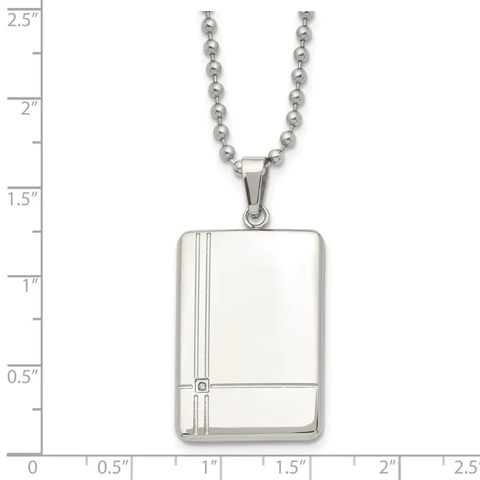Necklaces Chisel Stainless Steel Polished with CZ Dog Tag on a 22 inch Ball Chain Necklace TreasureFineJewelers