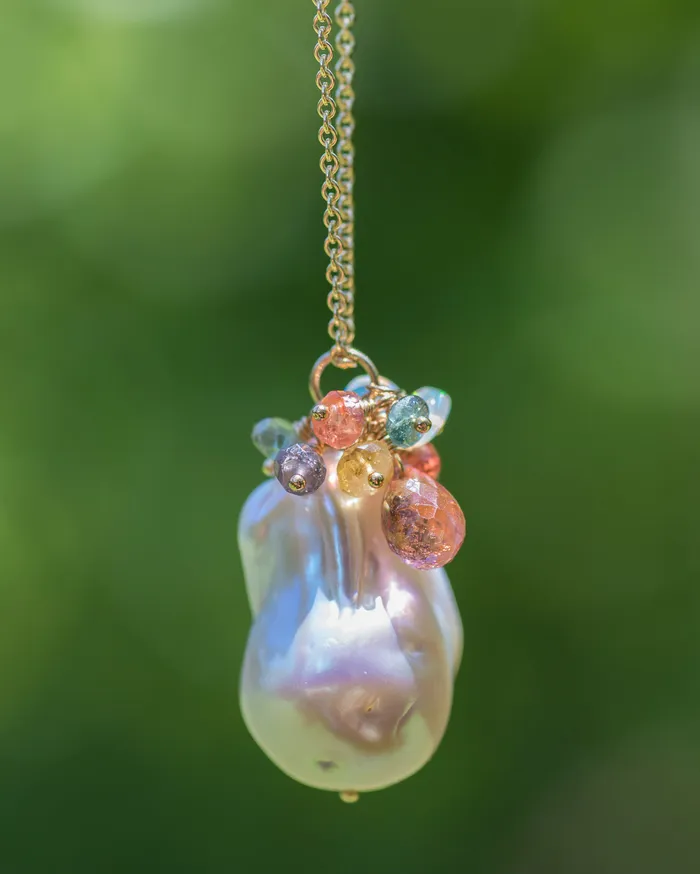 Necklaces Large Baroque Pearl Gemstone Cluster Chain Necklace Vida Jewelry Designs