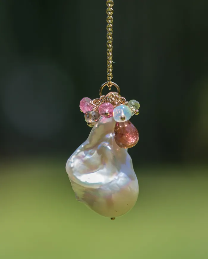 Necklaces Large Baroque Pearl Gemstone Cluster Chain Necklace Vida Jewelry Designs