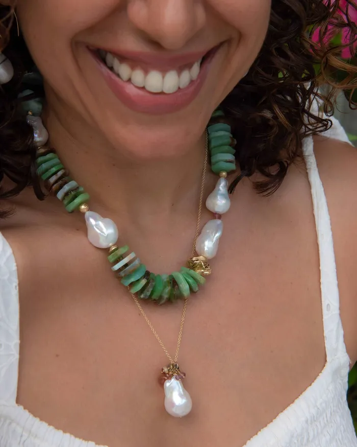 Necklaces Large Baroque Pearl Gemstone Cluster Chain Necklace Vida Jewelry Designs