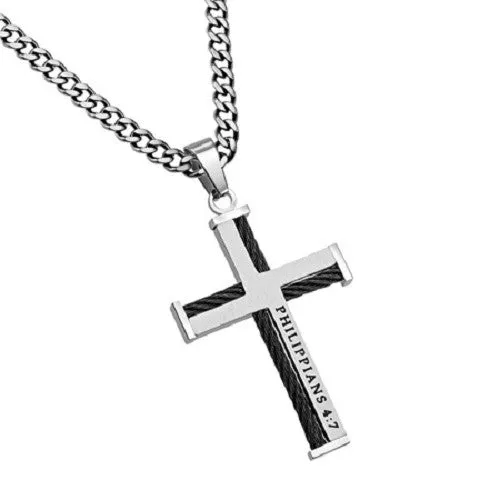 Necklaces North Arrow Shop Guarded Cable Cross Necklace Stainless Steel Curb Chain