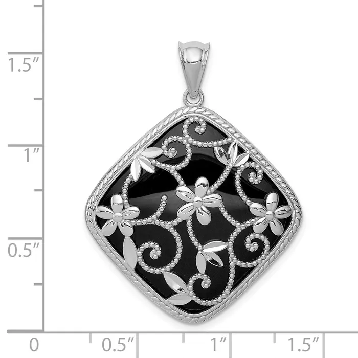 Necklaces Sterling Silver Rhodiumplated Textured and DC Onyx Pendant TreasureFineJewelers