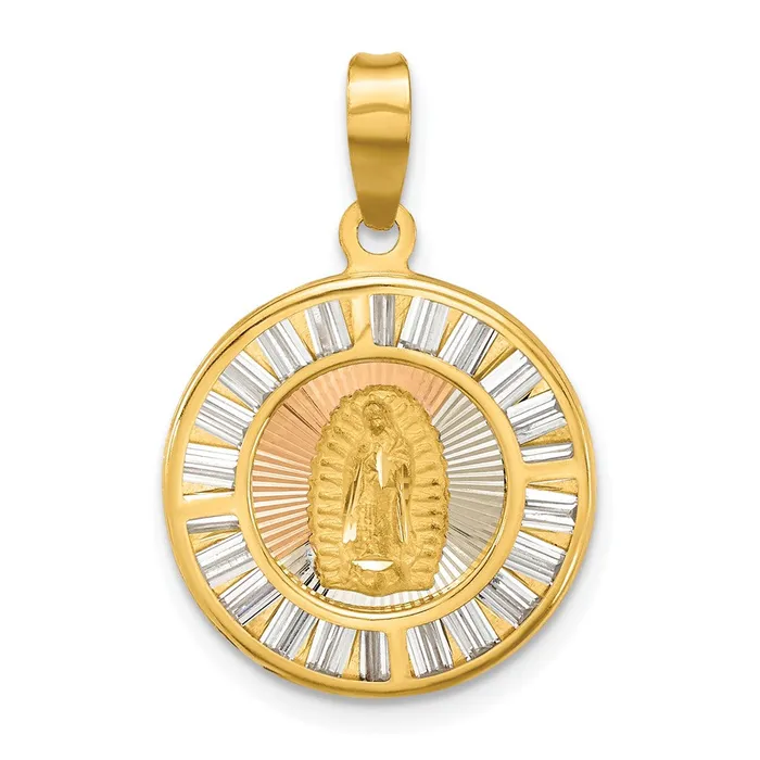 Necklaces TreasureFineJewelers 14K Rose and Whiteplated Polished CZ Baguettes Mary Round Pendant