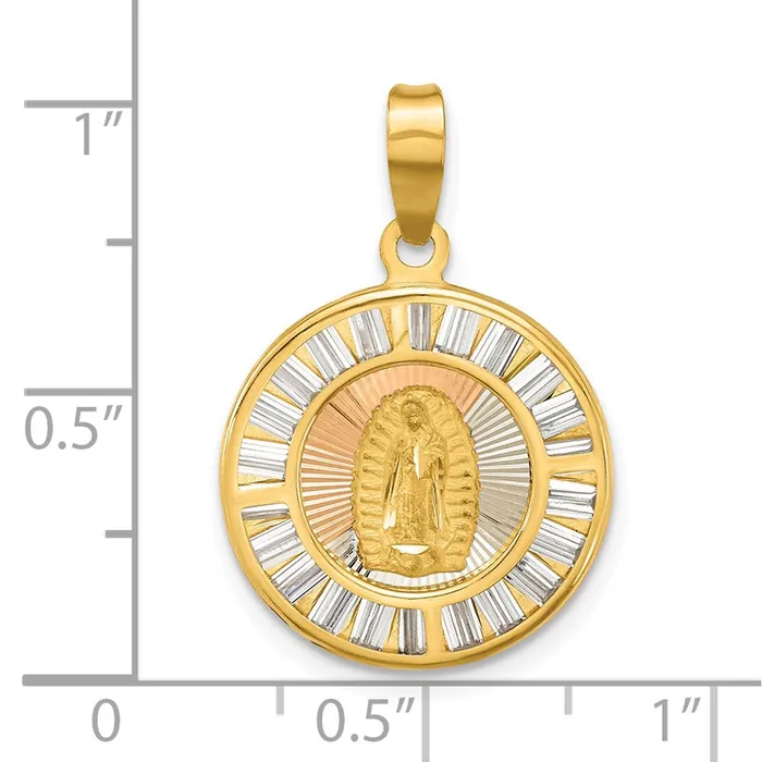 Necklaces TreasureFineJewelers 14K Rose and Whiteplated Polished CZ Baguettes Mary Round Pendant