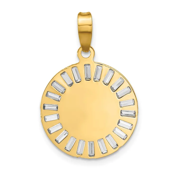 Necklaces TreasureFineJewelers 14K Rose and Whiteplated Polished CZ Baguettes Mary Round Pendant