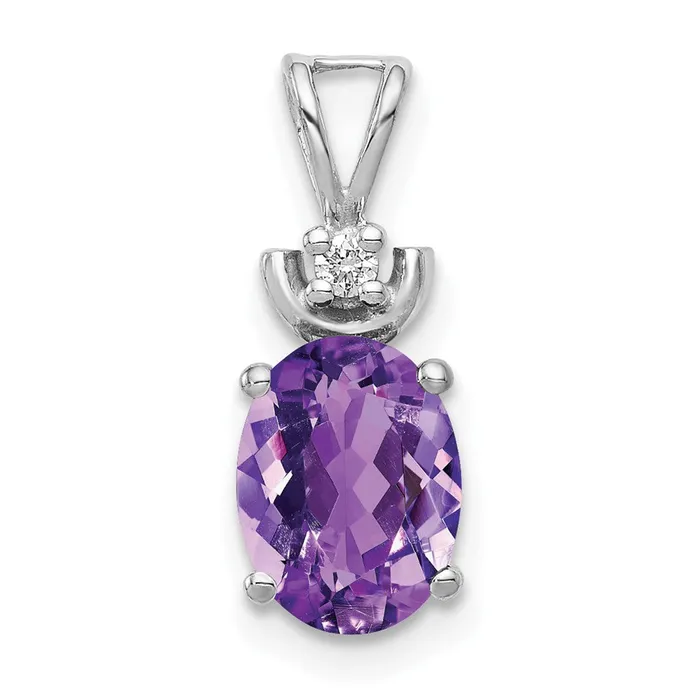 Necklaces TreasureFineJewelers 14k White Gold 8x6mm Oval Amethyst AA Diamond Pendant Necklaces TreasureFineJewelers 14k White Gold 8x6mm Oval Amethyst AA Diamond Pendant
