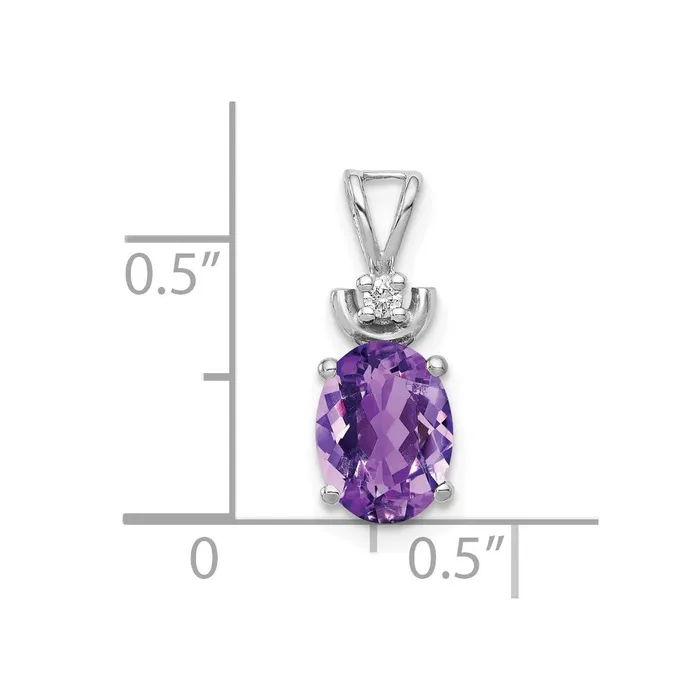 Necklaces TreasureFineJewelers 14k White Gold 8x6mm Oval Amethyst AA Diamond Pendant