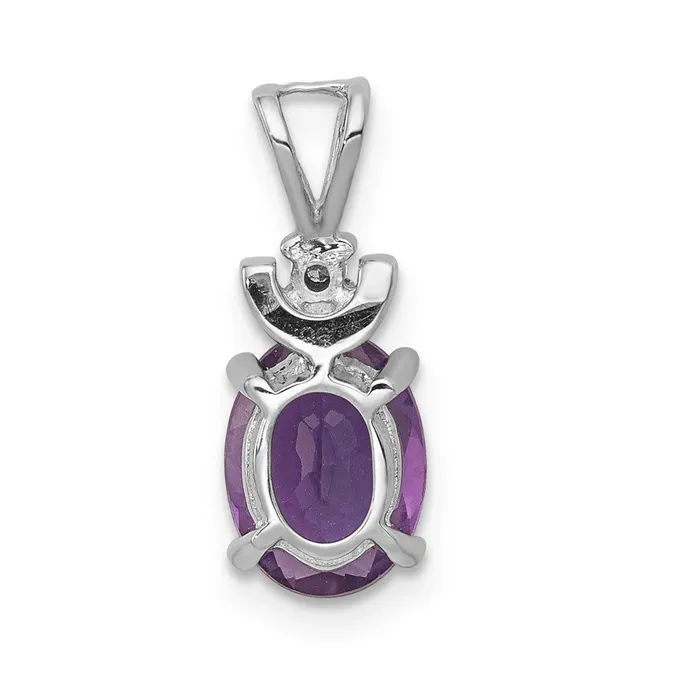 Necklaces TreasureFineJewelers 14k White Gold 8x6mm Oval Amethyst AA Diamond Pendant