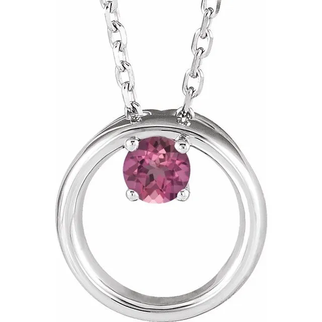 Necklaces TreasureFineJewelers 14K White Gold Natural Pink Tourmaline Circle 1618 Necklace