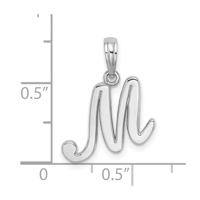 Necklaces TreasureFineJewelers 14k White Gold White Gold Script Letter M Initial Pendant