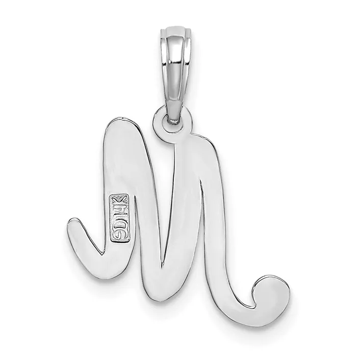 Necklaces TreasureFineJewelers 14k White Gold White Gold Script Letter M Initial Pendant