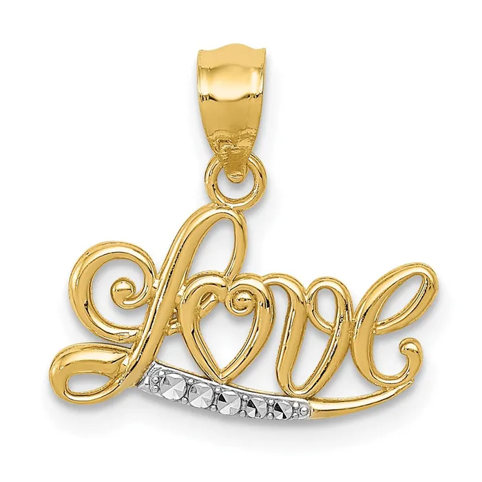 Necklaces TreasureFineJewelers 14k Yellow Gold Rhodium wRhodium Diamondcut LOVE Pendant Necklaces TreasureFineJewelers 14k Yellow Gold Rhodium wRhodium Diamondcut LOVE Pendant
