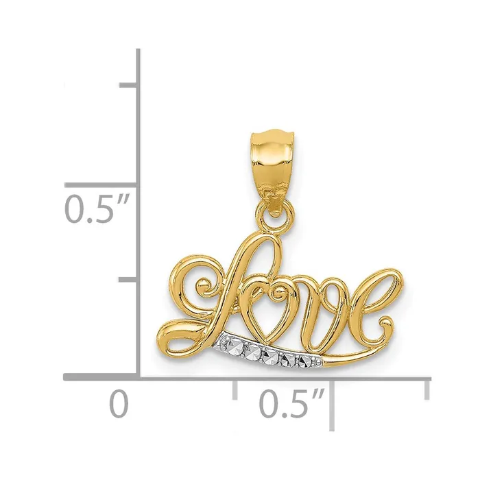 Necklaces TreasureFineJewelers 14k Yellow Gold Rhodium wRhodium Diamondcut LOVE Pendant