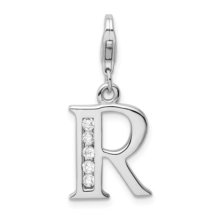 Necklaces TreasureFineJewelers Amore La Vita Sterling Silver Rhodiumplated Polished CZ Letter R Initial Charm with Fancy Lobster Clasp Necklaces TreasureFineJewelers Amore La Vita Sterling Silver Rhodiumplated Polished CZ Letter R Initial Charm with Fancy Lobster Clasp