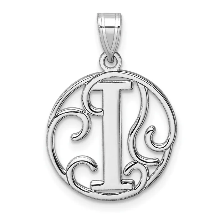 Necklaces TreasureFineJewelers Small Sterling Silver Rhodiumplated Fancy Script Letter I Initial Pendant