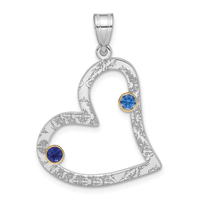 Necklaces TreasureFineJewelers SSRhodplated 2 Birthstone Heart with 18K Bezel Family Pendant Necklaces TreasureFineJewelers SSRhodplated 2 Birthstone Heart with 18K Bezel Family Pendant