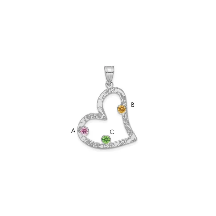 Necklaces TreasureFineJewelers SSRhodiumplated 3 Birthstone Heart with SS Bezel Family Pendant Necklaces TreasureFineJewelers SSRhodiumplated 3 Birthstone Heart with SS Bezel Family Pendant