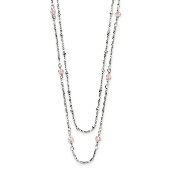 Necklaces TreasureFineJewelers Stainless Steel Polished 2Strand Pink Crystal Beaded w1in ext Necklace